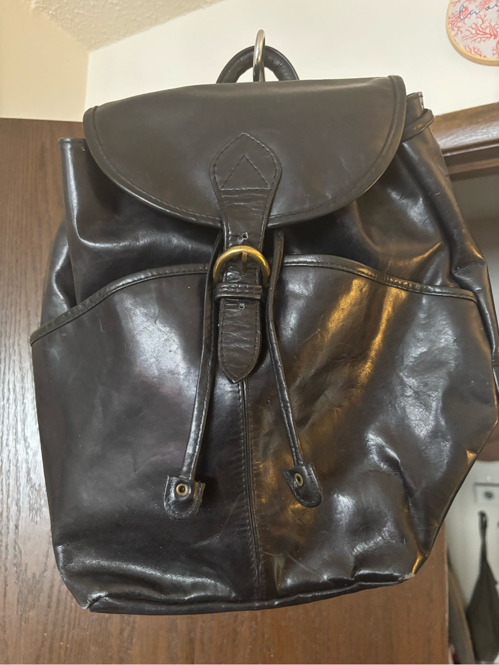 Vintage Tannery West black leather backpack